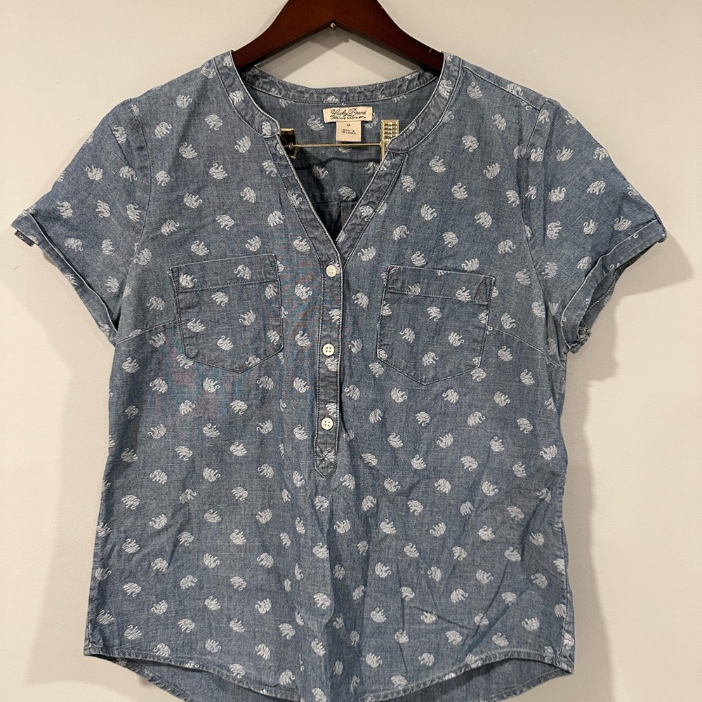 Lucky Brand Chambray Elephant Patterned Shirt